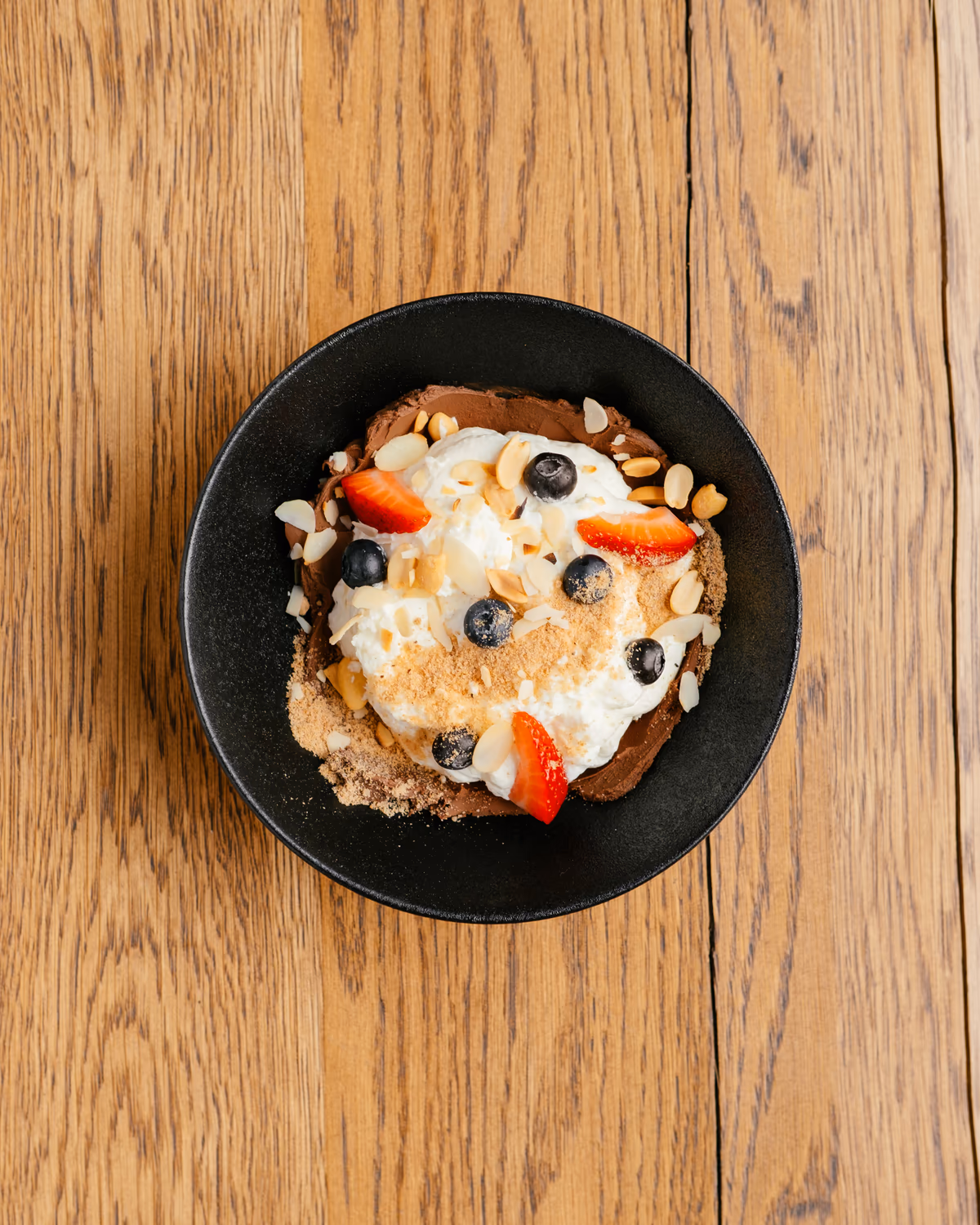 CHOCOLATE MOUSSE WITH CREAM, BERRIES AND COOKIES